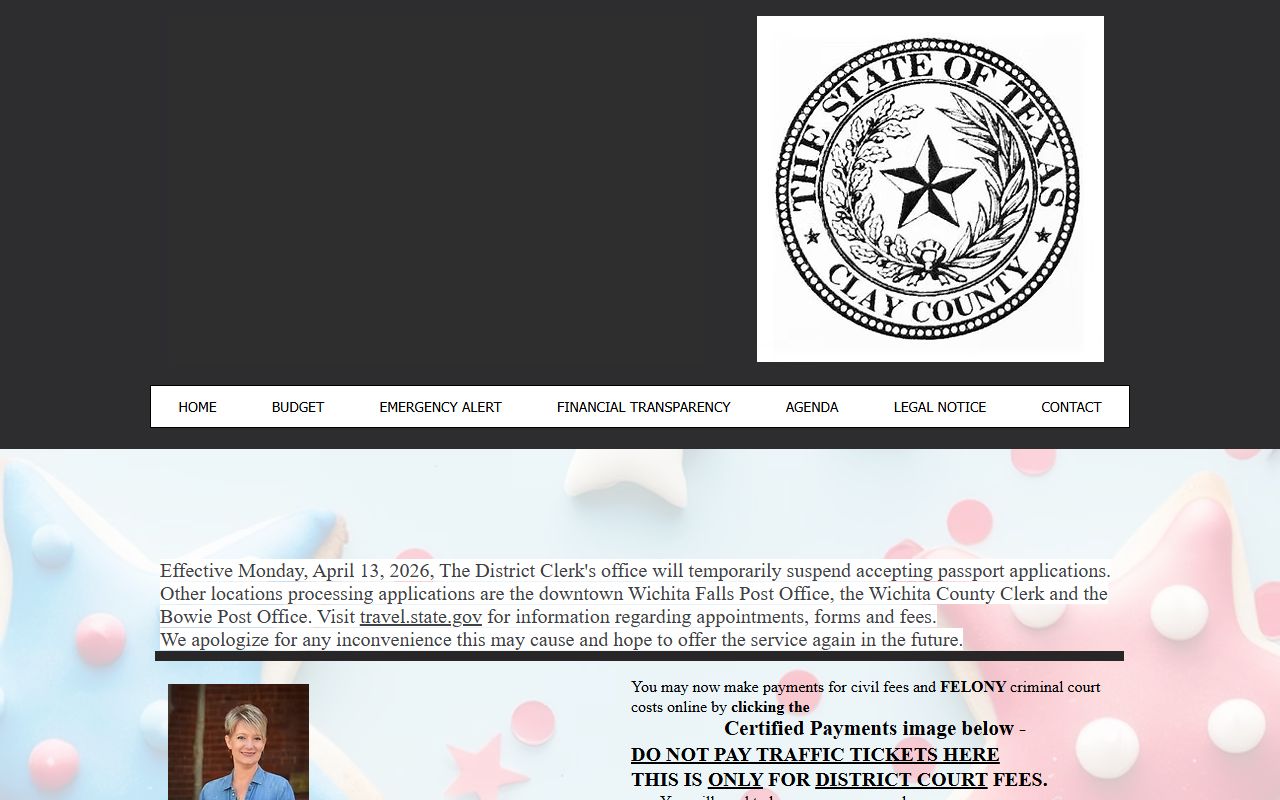 Clay County District Clerk court records page for arrest case lookup