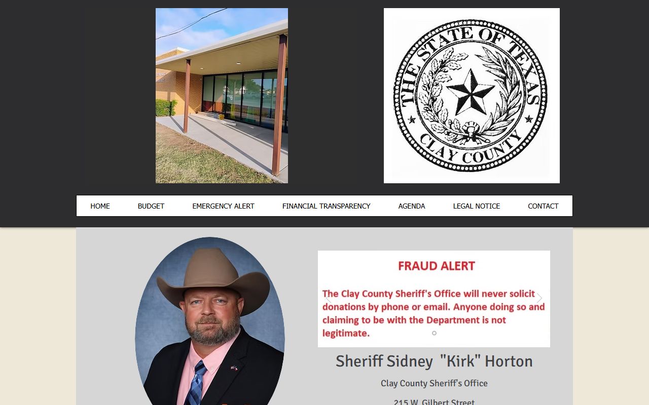 Clay County Jail inmate roster link on the sheriff page